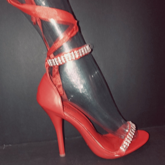 5inch Red heels with rhinestones & ribbon - Picture 5 of 15